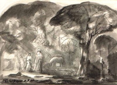 Drawing 89 [Two Women And Horse] Monochrome   1984   5x6
