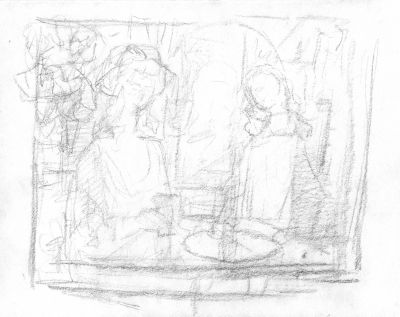 Drawing 103[Two Women At Table]   Undated [2000-ish]   9x11
