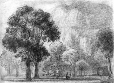 Drawing 107 [Trees and Mountains]   Undated   9x12   Direct
