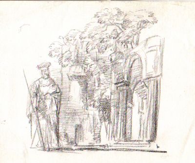 Drawing 19 [Man By Castle Gate]   Undated   9x12   Direct

