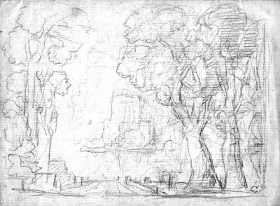 Drawing 25 [Landscape With Castle] Back Of Invite  Undated  
