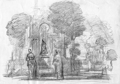 Drawing 70 [Two Figures And Archway]   Undated   7x10   Dire
