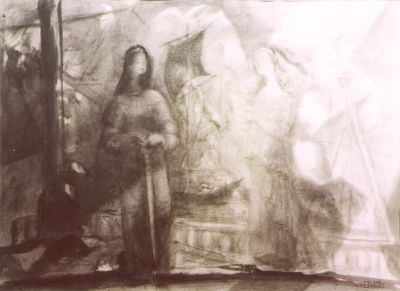 Untitled VW [Wash Sketch Knight With Lady]   1985   11.5x15.
