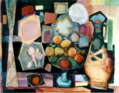 Bowl Of Fruit With Wine Bottle 1991 30x40 Photo
