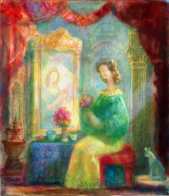 Girl At A Dressing Table   1999  8.25x9.5  Direct
Keywords: abstract-figures