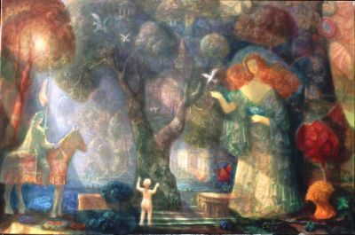 Knight With An Angel At The Tree Of Life   2000   24x36   Sl
