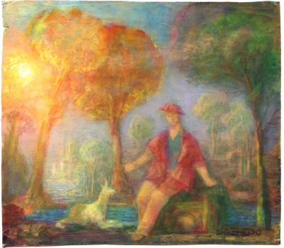 Man With a Dog Sunset 2000 6.5x7.5 Direct
