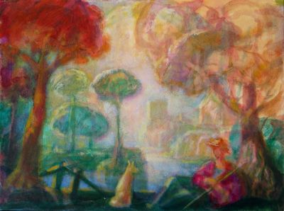 Woodman With Dog  2004  9x12  Digital
Keywords: abstract-figures;abstract-landscape