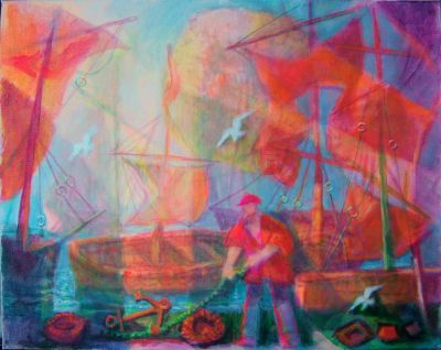 Sunrising Over A Seaport  2007  16x20  Digital
Keywords: transition;arch-choice;boats