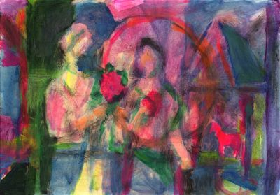 Farmyard With Figures  2008  6x8.25   Direct
