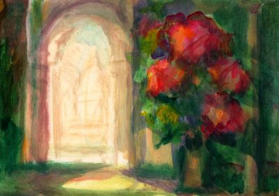 Flowers In The Basilica Venice   2008  5.75x8.25  Direct
