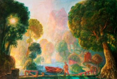 Sun Rising Through Trees Over A River   2008  32x47  Digital
