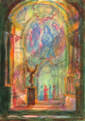 Evening In Reims Cathedral  2009  5.75x8.25  Direct
Keywords: ecclesiastical