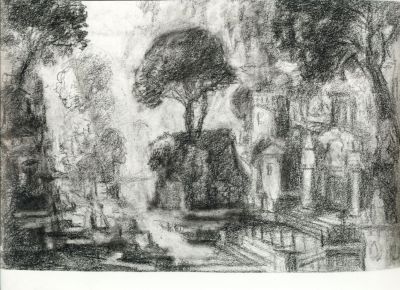 Drawing 133 - Sketch For Dawn Of Avalon  2002  8x12  Direct
