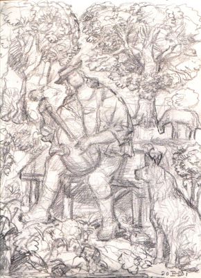 Drawing 113 [Man With Viol]   2001   12x9   Direct-800
