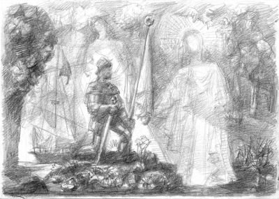 Drawing 61[ Knight With Angel]   2000   8x12   Direct
