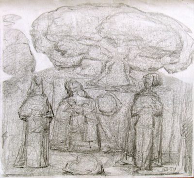 Drawing 142 - Composition Pencil Sketch  1993  10.5x11.5  Digital
