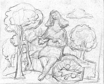 Drawing 22 [Girl With Fruit Basket] Board  1993   8x10
