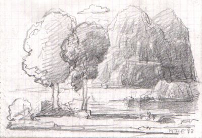 Drawing 95 [Mountain Scene]   1993   4x6   Direct

