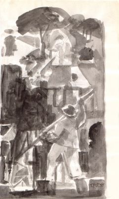 Drawing 90 Monochrome Wash Drawing   1992  11x6.5   Direct

